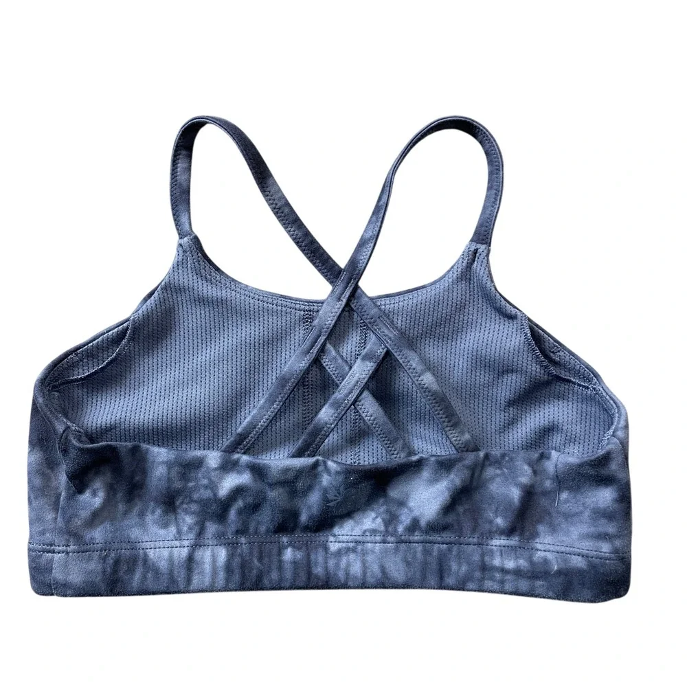 Athleta Girl Large 12 Sports Bra Racerback Blue Black Tie Dye Design